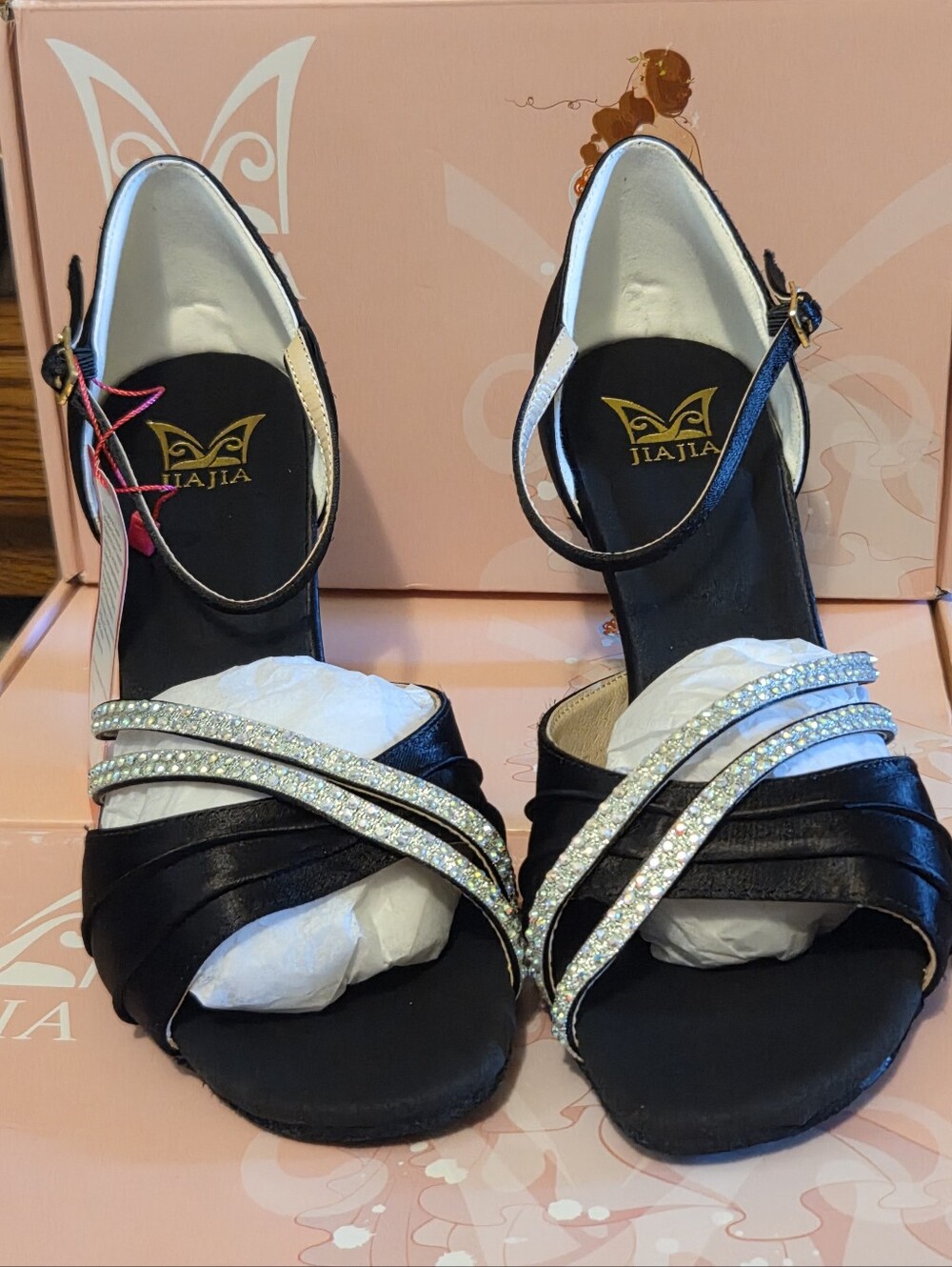 JIAJIA Women's Satin Flared Heel Latin Salsa Performance Dance 9.5 Wedding Shoes
